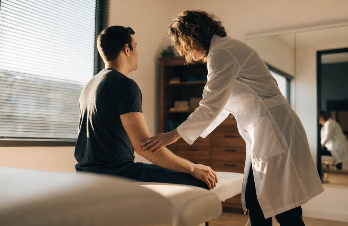 Allied health professional in a modern clinic treatment room